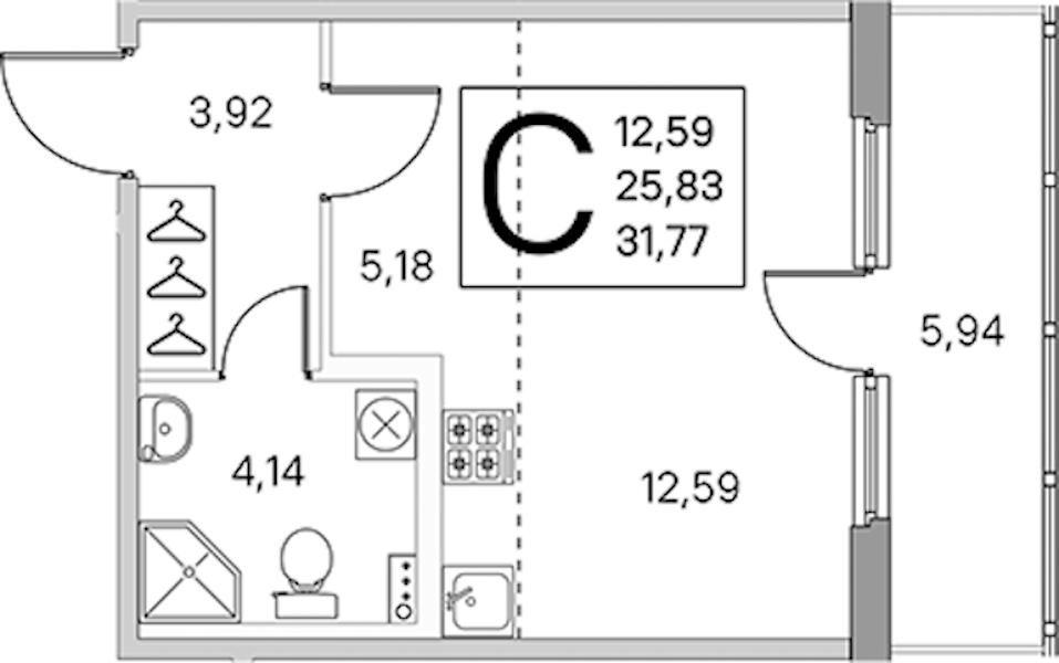 Квартира студия 28.8 м², 1/4 эт., ЖК «Любоград в Стрельне»